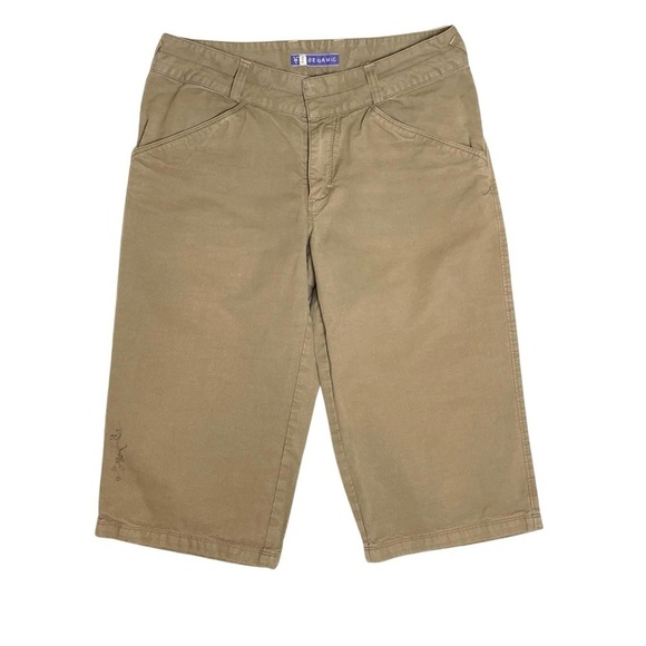 Ibex Pants Womens Size 4 Khaki Capri Bermuda Embroidered Organic Cotton Wide Leg - Picture 1 of 14